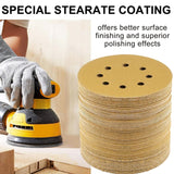 100pcs / Box 5 Inch 8 Holes Round Disc Sanding Sandpaper 125mm Yellow Sand Flocking Sheet, P60, P80, P100, P120, P150, P180, P220, P240, P320, P400, P600, P800