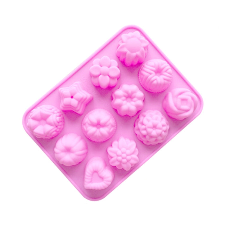 12 Grids Different Flower Grass Shape Silicon Model Kitchen Baking Cake Model DIY Handmade Soap Mould, Pink Light Model, Pink Heavy Model