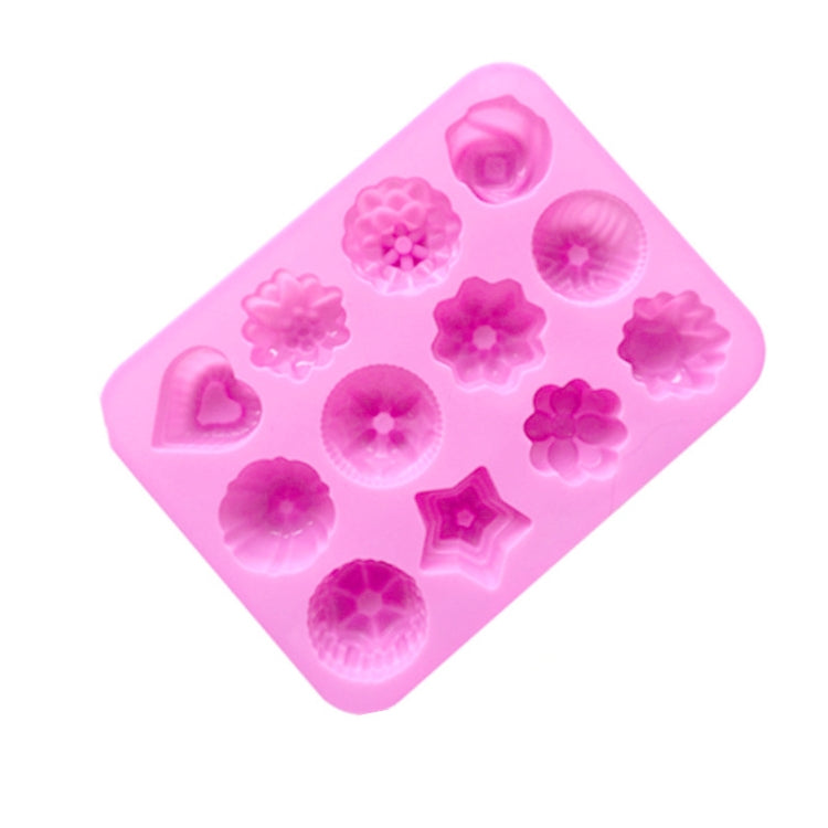 12 Grids Different Flower Grass Shape Silicon Model Kitchen Baking Cake Model DIY Handmade Soap Mould, Pink Light Model, Pink Heavy Model