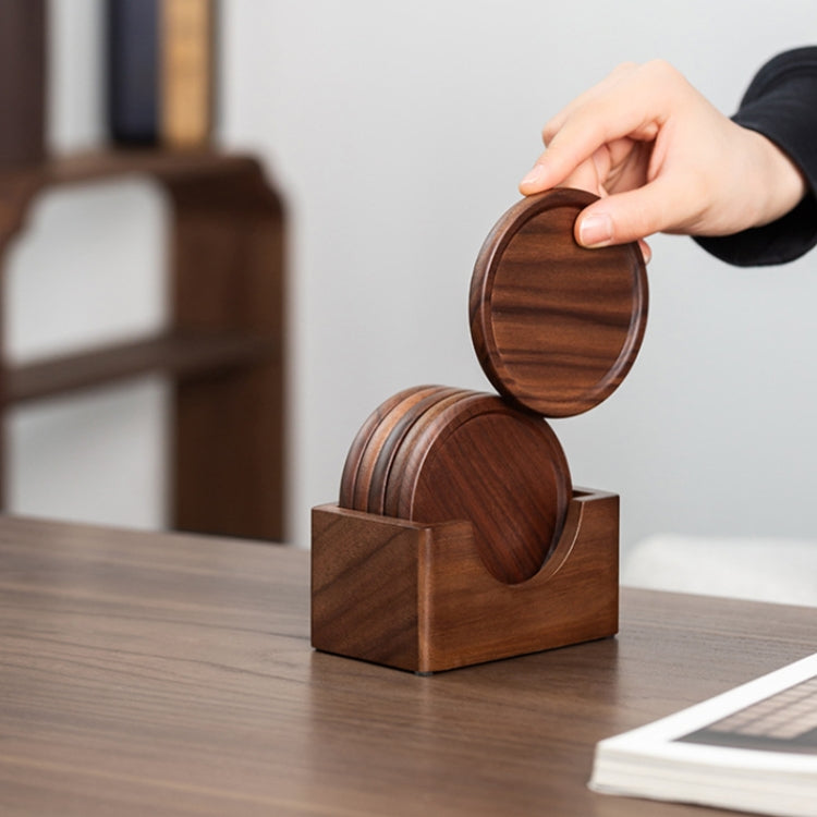 6pcs /Set Walnut Coaster Wooden Tea Ceremony Tray Coffee Cup Solid Wood Insulation Pad, Walnut Coaster