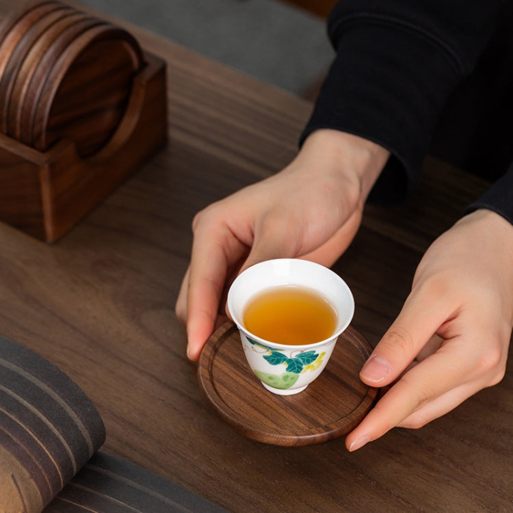 6pcs /Set Walnut Coaster Wooden Tea Ceremony Tray Coffee Cup Solid Wood Insulation Pad, Walnut Coaster
