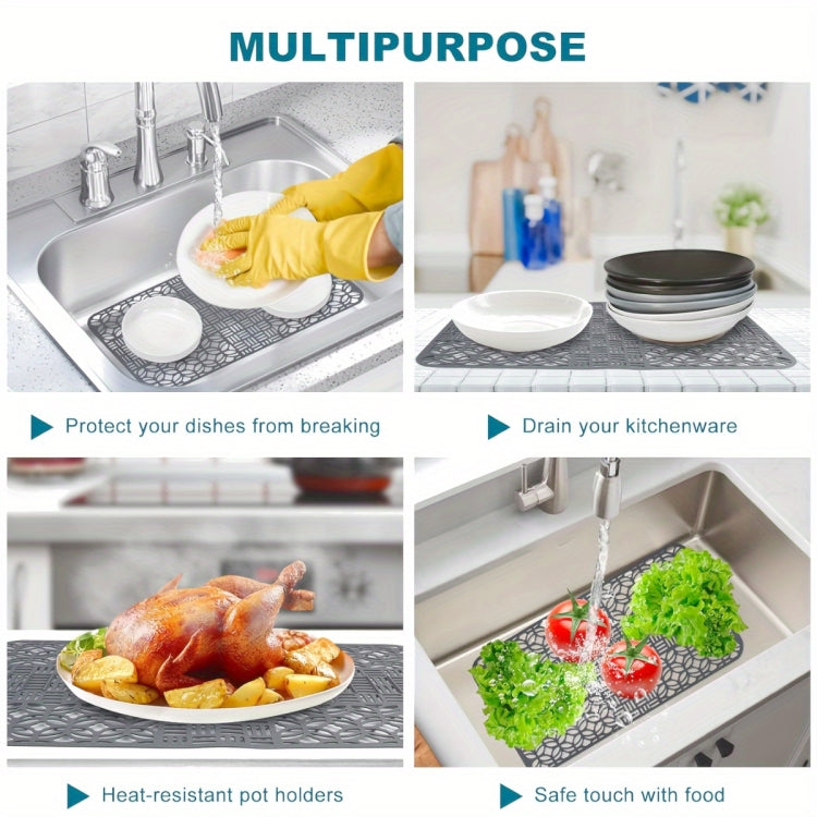 Silicone Sink Mat Cuttable Sink Pad Kitchen Cabinet Mat Dish Drainer Mat 66 x 35cm