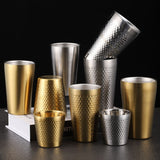 304 Stainless Steel Hammer Mug Thickened Double-Layer Restaurant Tea Cups, 175ml, 260ml, 300ml, 350ml, 450ml