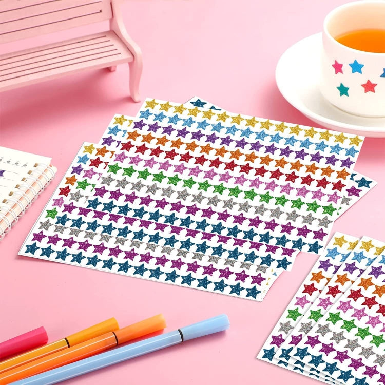 1500pcs / Pack Colorful Glitter Five-pointed Star Stickers Stationery Stickers, 125 x 195mm