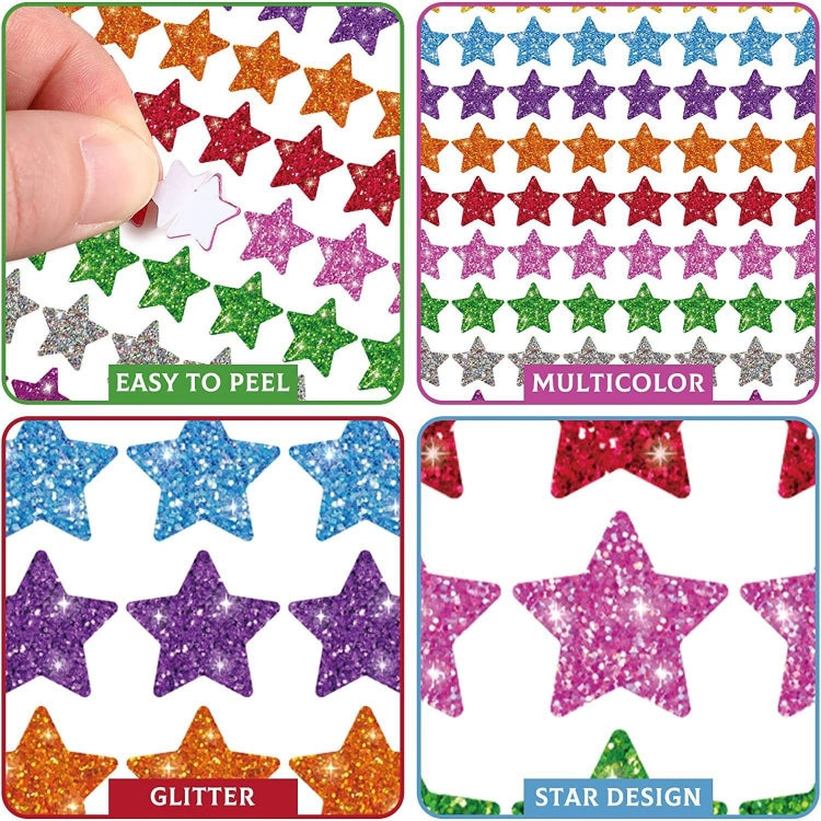 1500pcs / Pack Colorful Glitter Five-pointed Star Stickers Stationery Stickers, 125 x 195mm