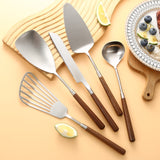 304 Stainless Steel Walnut Handle Cooking Tools Home Restaurant Kitchen Gadgets, Soup Spoon, Frying Spatula, Rice Spoon, Cake Knife, Cake Spatula