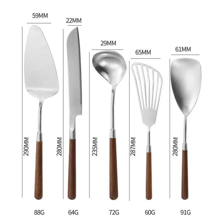 304 Stainless Steel Walnut Handle Cooking Tools Home Restaurant Kitchen Gadgets, Soup Spoon, Frying Spatula, Rice Spoon, Cake Knife, Cake Spatula