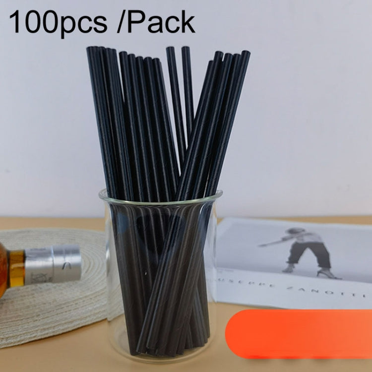 100pcs /Pack 6x197mm Disposable Paper Straws Biodegradable Party Drinking Straws Dessert Table Decoration Prop, White, Black, Kraft Paper