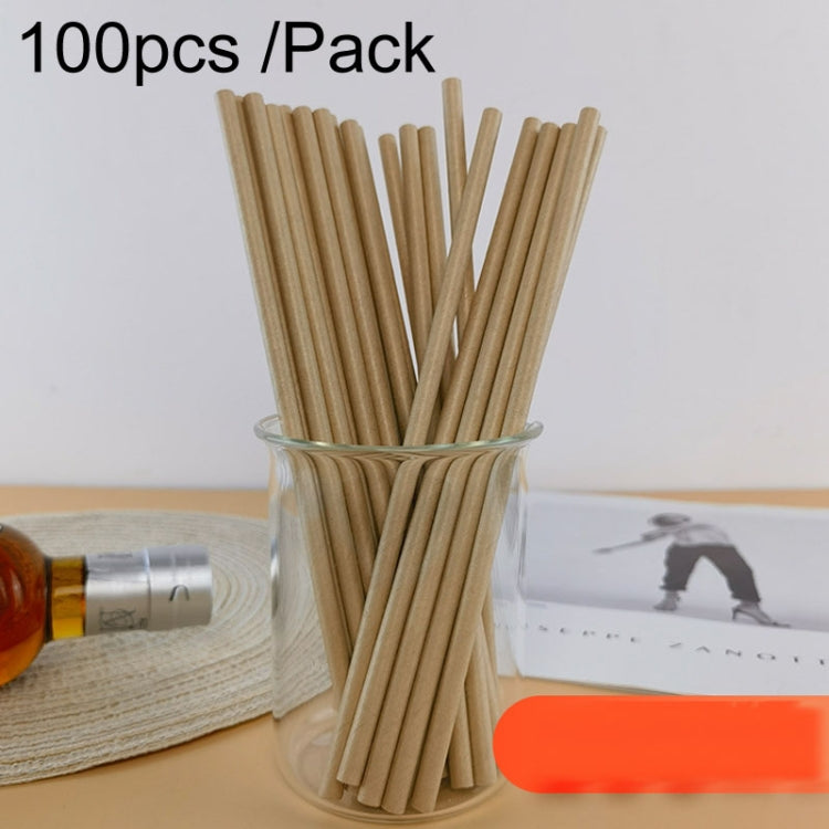 100pcs /Pack 6x197mm Disposable Paper Straws Biodegradable Party Drinking Straws Dessert Table Decoration Prop, White, Black, Kraft Paper