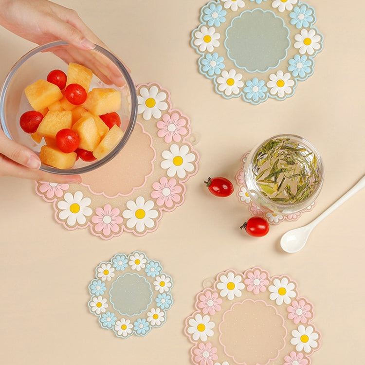 Household High Temperature Resistant Daisy Coasters Kitchen Tabletop Insulation Mat, Blue Small, Pink Large, Blue Large