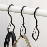 2pcs Household S Hooks For Hanging Metal Windproof Hooks With Safety Buckle, Black, White