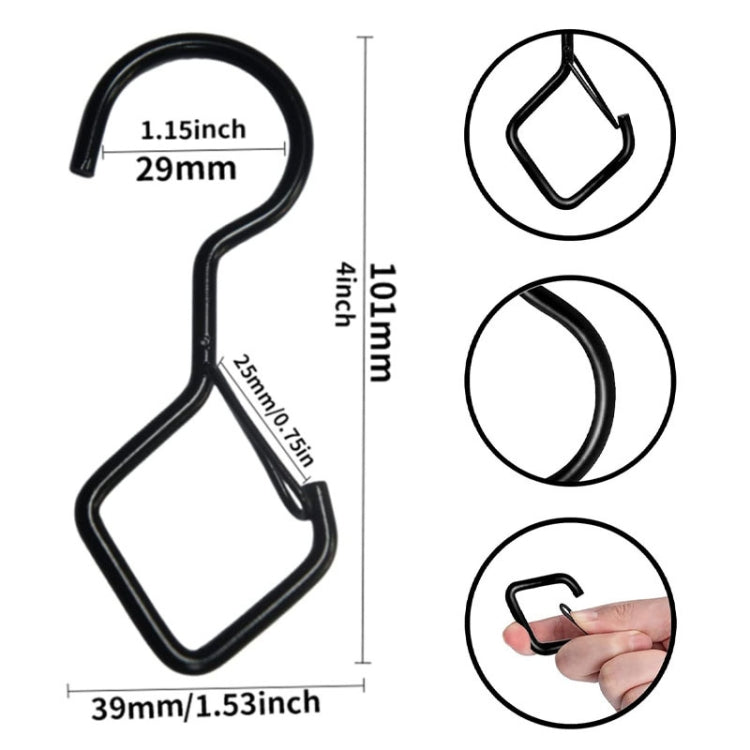 2pcs Household S Hooks For Hanging Metal Windproof Hooks With Safety Buckle, Black, White