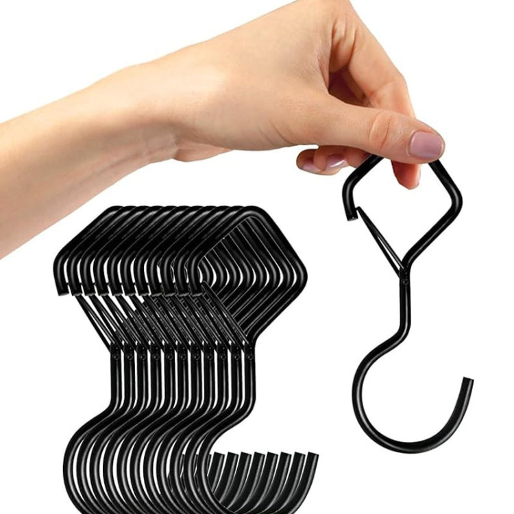 2pcs Household S Hooks For Hanging Metal Windproof Hooks With Safety Buckle, Black, White