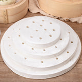 100pcs Food Grade Disposable Round Non-stick Steamer Paper Perforated Buns Steamer Pads, 7.6cm, 8.89cm, 10.16cm, 11.4cm, 12.7cm, 14cm, 16.5cm