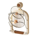 Wall Mount Pot Lids Holder No Punching Suction Cup Double Layer Storage Rack, Cream Color, Milk Tea Brown, Ivory White