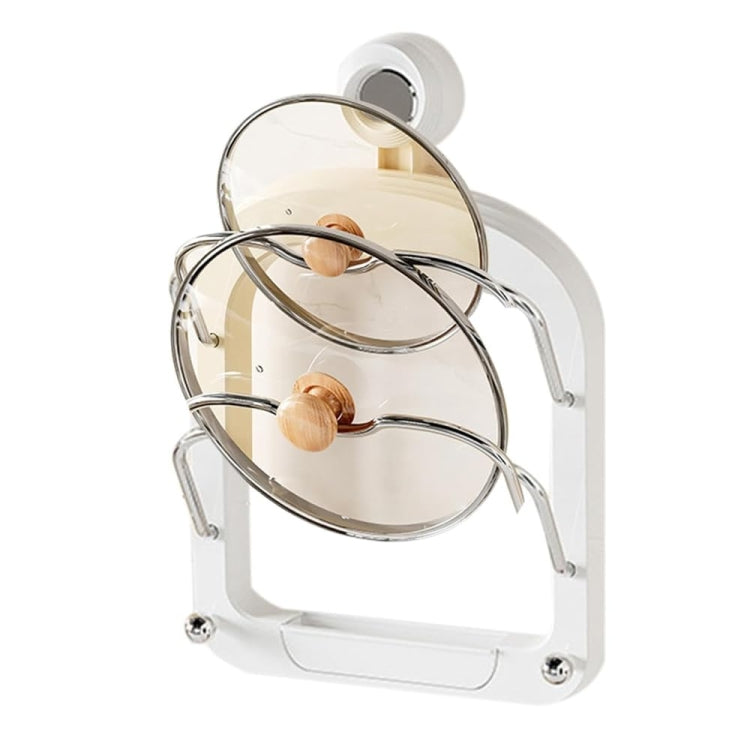 Wall Mount Pot Lids Holder No Punching Suction Cup Double Layer Storage Rack, Cream Color, Milk Tea Brown, Ivory White
