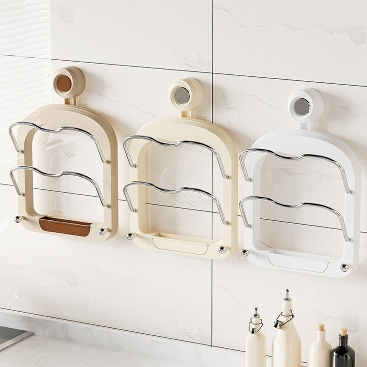 Wall Mount Pot Lids Holder No Punching Suction Cup Double Layer Storage Rack, Cream Color, Milk Tea Brown, Ivory White
