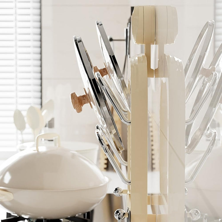 Wall Mount Pot Lids Holder No Punching Suction Cup Double Layer Storage Rack, Cream Color, Milk Tea Brown, Ivory White