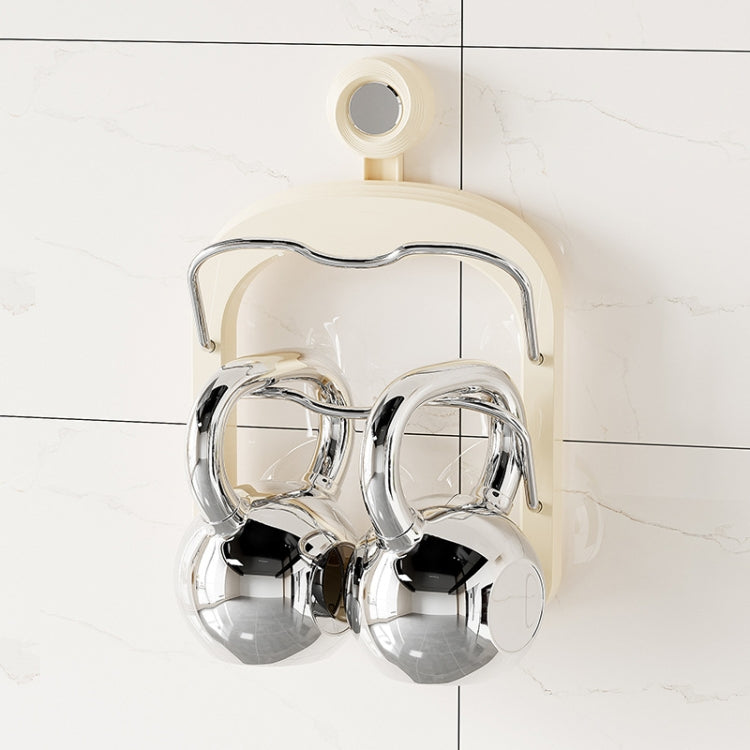 Wall Mount Pot Lids Holder No Punching Suction Cup Double Layer Storage Rack, Cream Color, Milk Tea Brown, Ivory White