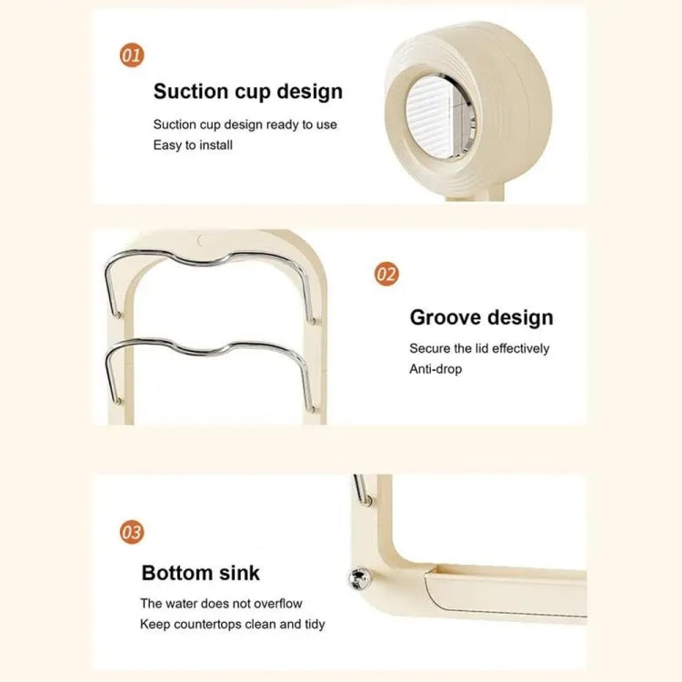 Wall Mount Pot Lids Holder No Punching Suction Cup Double Layer Storage Rack, Cream Color, Milk Tea Brown, Ivory White