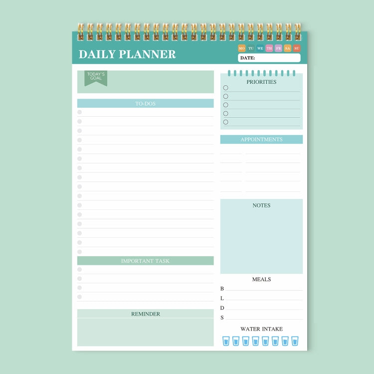 52 Sheets A4 English Daily Planner Coil Notepad Schedule Book To Do List Important Matters, Cyan, Nude Pink, Green