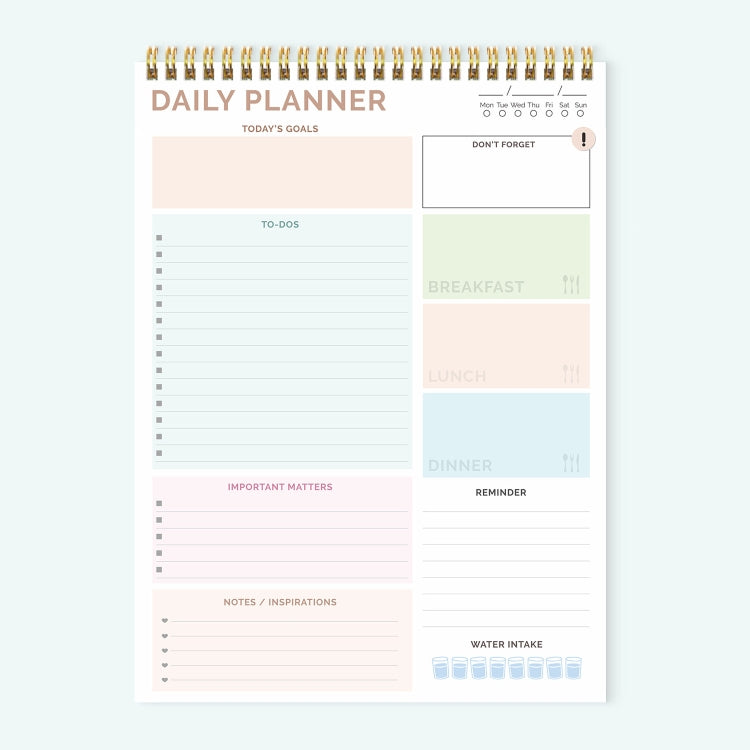 52 Sheets A4 English Daily Planner Coil Notepad Schedule Book To Do List Important Matters, Cyan, Nude Pink, Green
