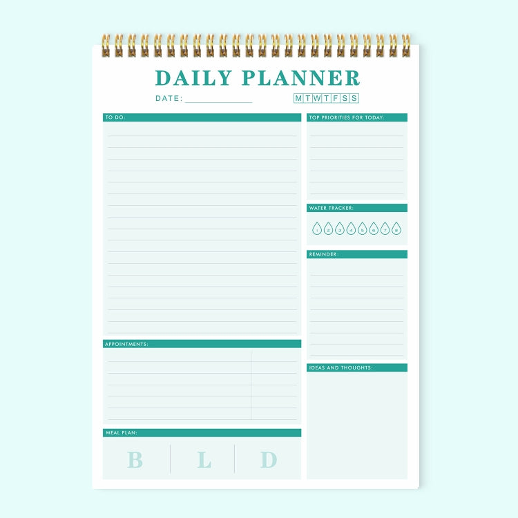 52 Sheets A4 English Daily Planner Coil Notepad Schedule Book To Do List Important Matters, Cyan, Nude Pink, Green