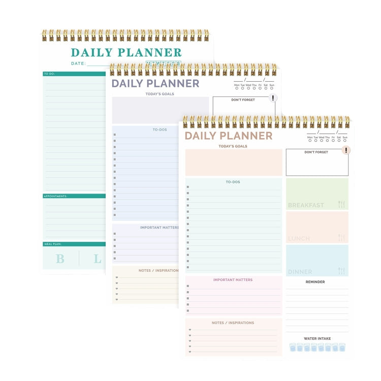 52 Sheets A4 English Daily Planner Coil Notepad Schedule Book To Do List Important Matters, Cyan, Nude Pink, Green