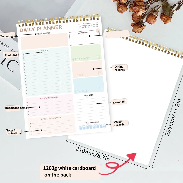 52 Sheets A4 English Daily Planner Coil Notepad Schedule Book To Do List Important Matters, Cyan, Nude Pink, Green