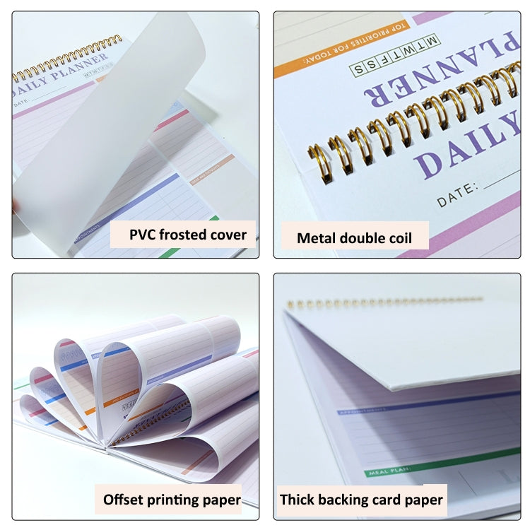 52 Sheets A4 English Daily Planner Coil Notepad Schedule Book To Do List Important Matters, Cyan, Nude Pink, Green