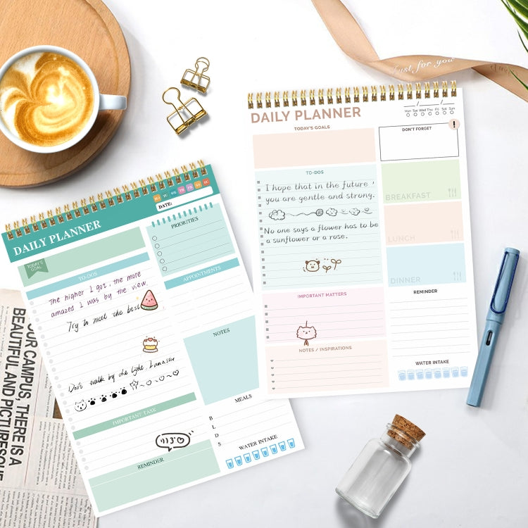 52 Sheets A4 English Daily Planner Coil Notepad Schedule Book To Do List Important Matters, Cyan, Nude Pink, Green