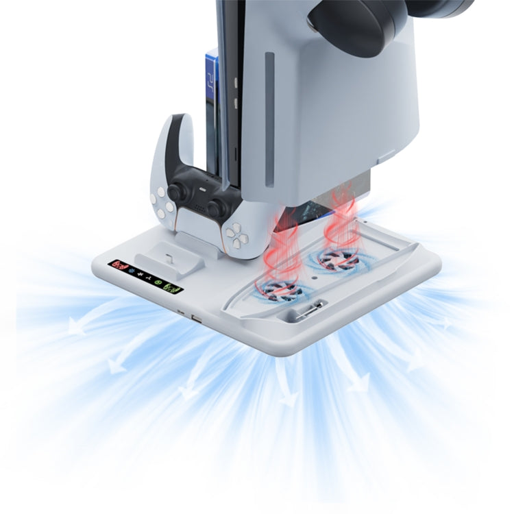 For PS5 Slim iplay Multifunctional Cooling Stand with Dual Controller Charging Station Headset Holder and 6 Game Card Storage, HBP-537