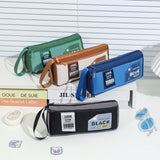 Retro Triangle Design Double-layer Handheld Pencil Case Student Stationery Bag