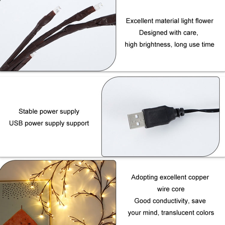 2.3m 144 LEDs Branch Rattan String Lights Wedding Home Decor Garland Lamps, USB Always-on