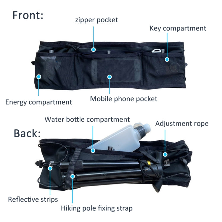 Running Sports Waist Bag Ultra-thin Breathable Belt With Trekking Pole Fixing Strap, XS/S/M, L/XL/XXL