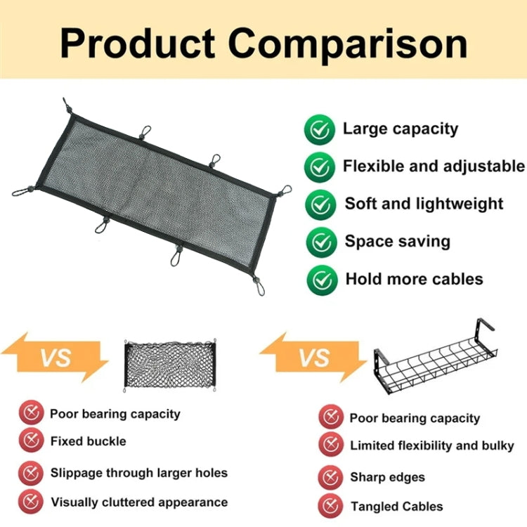 Table Bottom Power Socket Hidden Organizer Mesh Pocket, 68 x 24cm
