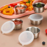 304 Stainless Steel Sauce Cup With Plastic Lid Sealed Leak-Proof Dipping Dish Seasoning Dish, 40ml