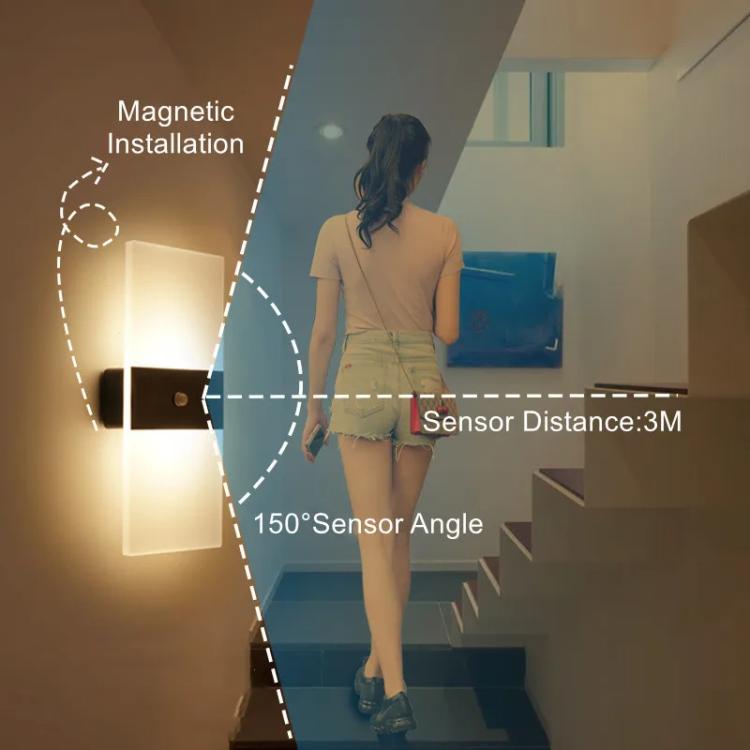 Magnetic Acrylic Smart Induction Night Light Rechargeable Wall Lamp Bedroom Bedside Lamp, White Arc White Light, White Arc Warm Light, Black Arc White Light, Black Arc Warm Light, White Rectangular White Light, White Rectangular Warm Light             ...