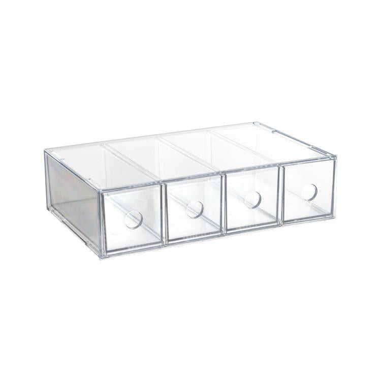 Acrylic Desk Organizer With 4 Drawers Stackable Glasses Display Case Makeup Brush Stationery Storage Box, 27x17.5x7.3cm