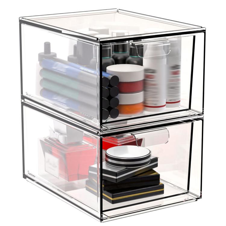 2pcs /Pack Stackable Makeup Drawer Organizer Acrylic Cosmetic Storage Box