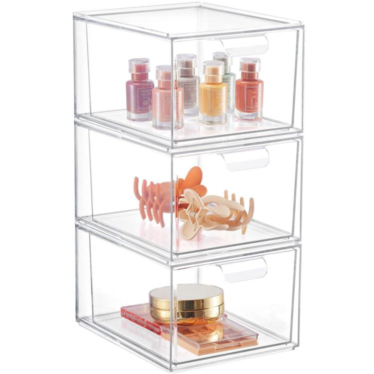 2pcs /Pack Stackable Makeup Drawer Organizer Acrylic Cosmetic Storage Box