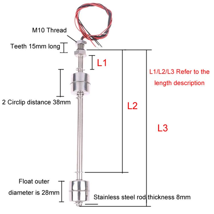20W / 0.5A / 0-220V High Temperature Resistant Float Water Level Switch Sensor, Double Ball 100mm, Double Ball 150mm, Double Ball 200mm, Double Ball 250mm, Double Ball 300mm, Double Ball 350mm, Double Ball 400mm