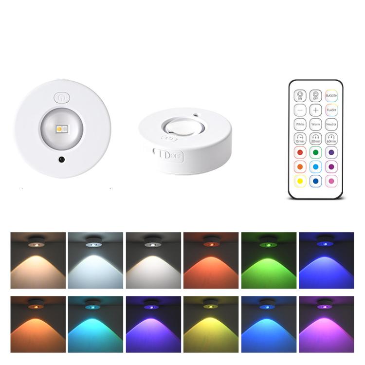 Magnetic Puck Light Rechargeable LED Under Cabinet Light With Remote Control, RGB, Tri-color