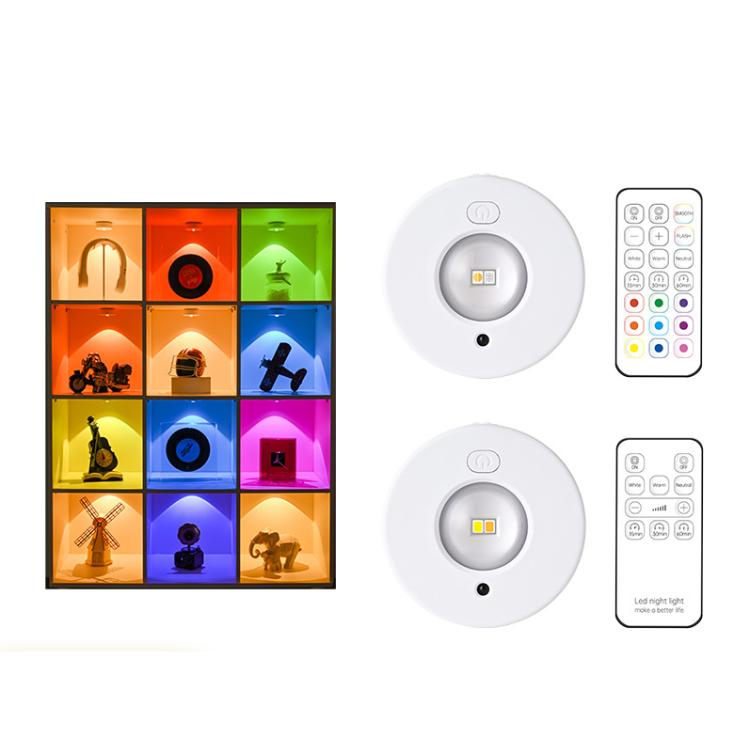 Magnetic Puck Light Rechargeable LED Under Cabinet Light With Remote Control, RGB, Tri-color