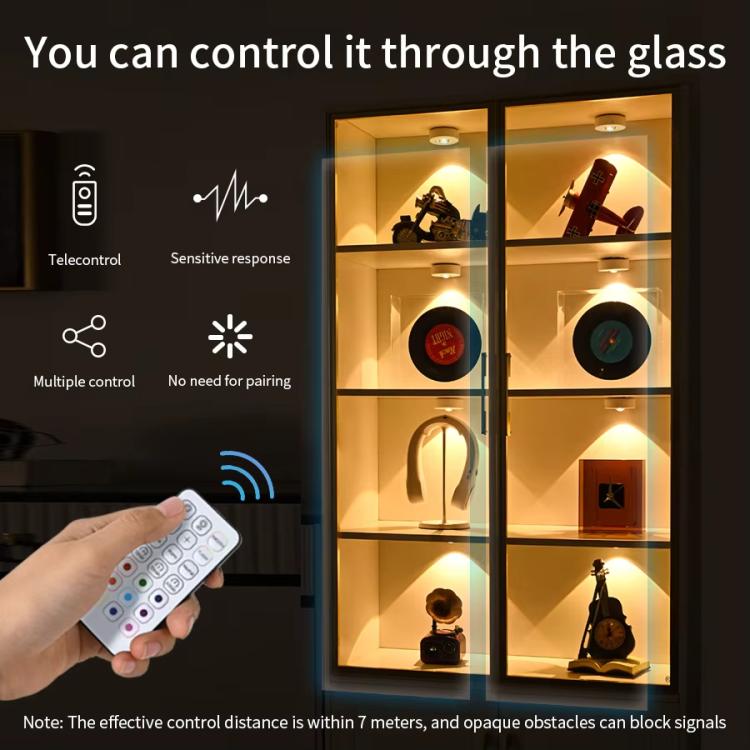 Magnetic Puck Light Rechargeable LED Under Cabinet Light With Remote Control, RGB, Tri-color