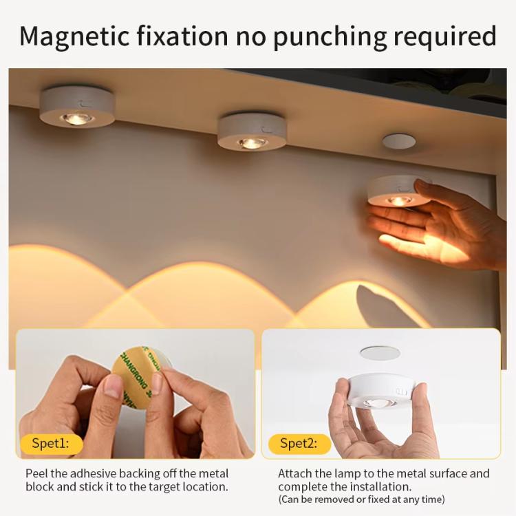 Magnetic Puck Light Rechargeable LED Under Cabinet Light With Remote Control, RGB, Tri-color