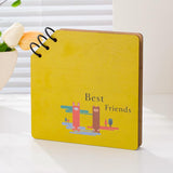 DIY Wooden Square Memorial Album Kids Growth Photo Album Cartoon Photo Book, Best Friends, Happiness, Just For You, Forever Love