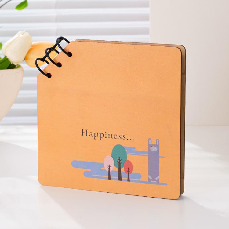 DIY Wooden Square Memorial Album Kids Growth Photo Album Cartoon Photo Book, Best Friends, Happiness, Just For You, Forever Love