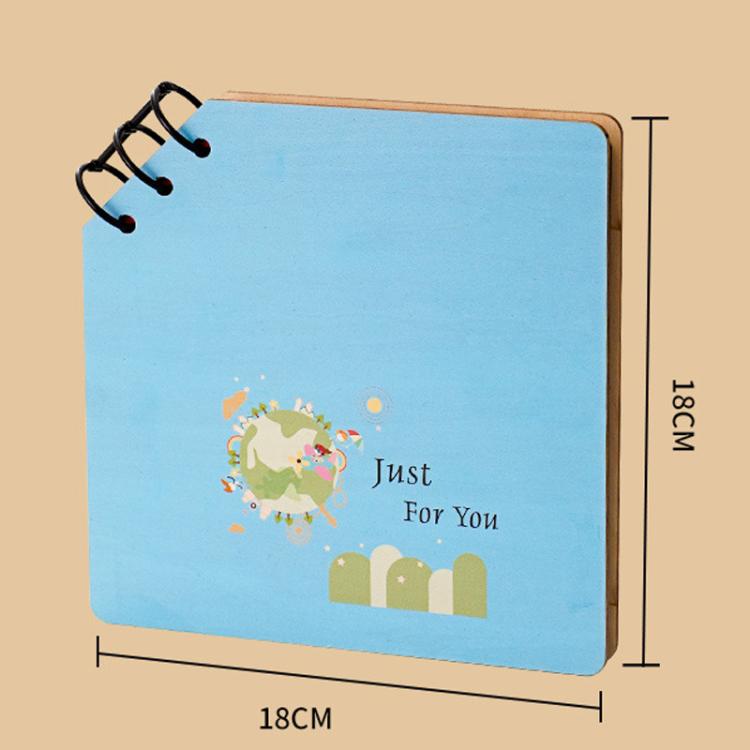 DIY Wooden Square Memorial Album Kids Growth Photo Album Cartoon Photo Book, Best Friends, Happiness, Just For You, Forever Love