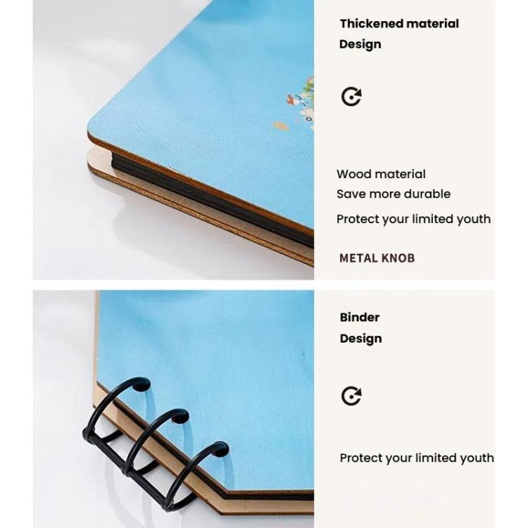 DIY Wooden Square Memorial Album Kids Growth Photo Album Cartoon Photo Book, Best Friends, Happiness, Just For You, Forever Love